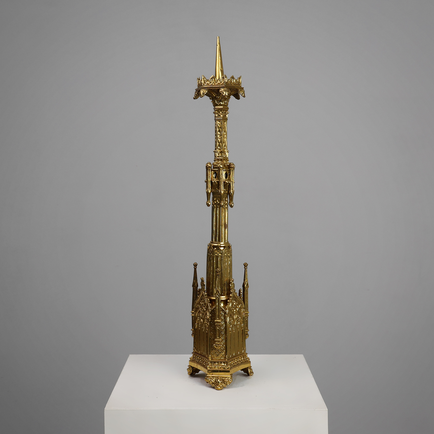 Neo‑Gothic Copper Church Candleholder Stamped “LL A Paris”, France ca. 1880-img